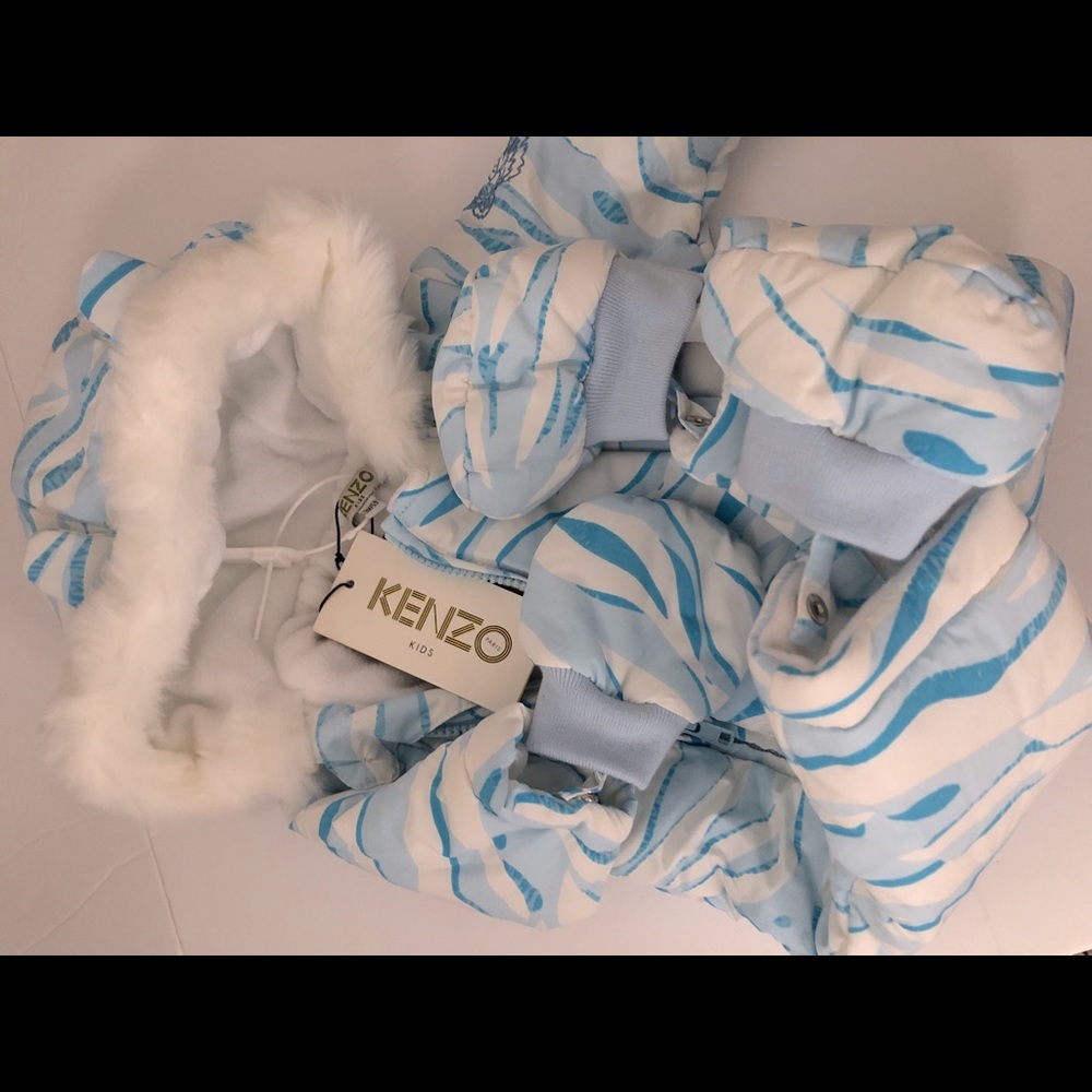 Kenzo-Kids Pale Blue Tiger Print Snowsuit